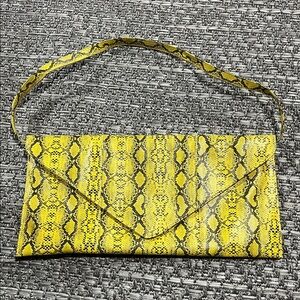 Large Snake Print Yellow & Black Clutch With Removable Strap